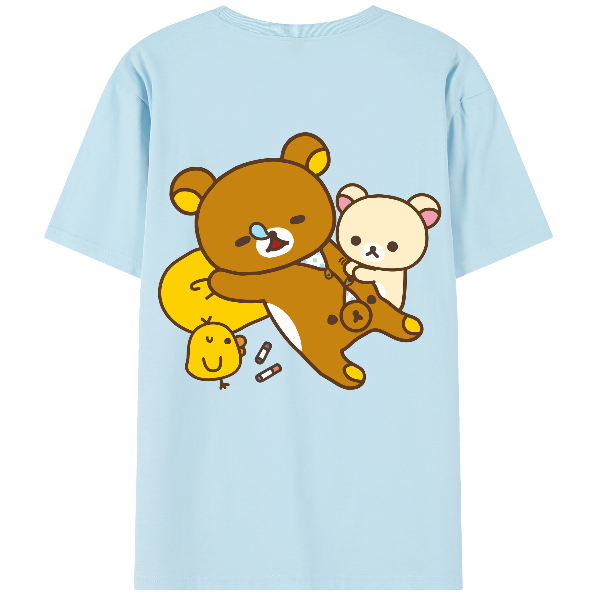 （画像用） リラックマ リラックマ キイロイトリ Rilakkuma Korilakkuma Kiiroitori 綿100％半袖Tシャツ（背面プリント）